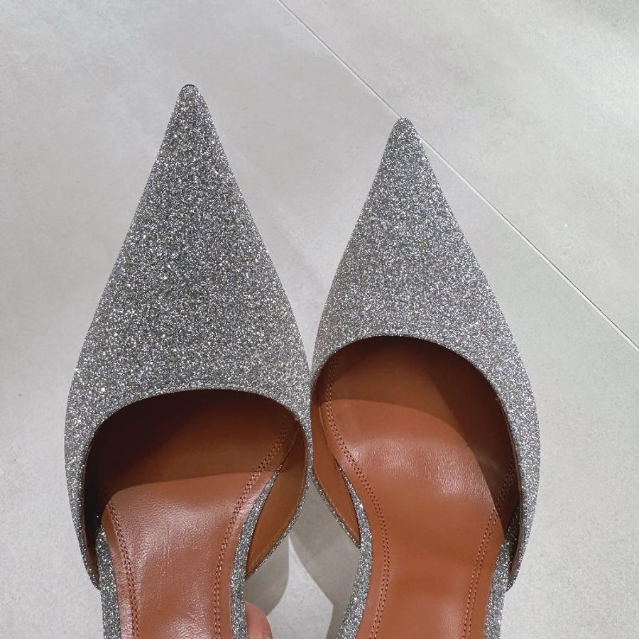 Amina Muaddi Silver Kim Heels 銀色綁帶尖頭高跟鞋-2