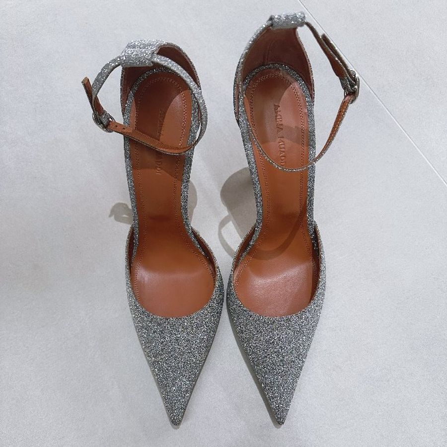 Amina Muaddi Silver Kim Heels 銀色綁帶尖頭高跟鞋-5