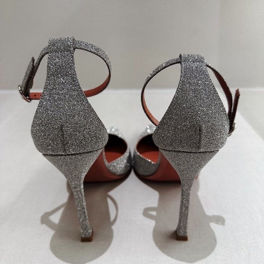 Amina Muaddi Silver Kim Heels 銀色綁帶尖頭高跟鞋-6