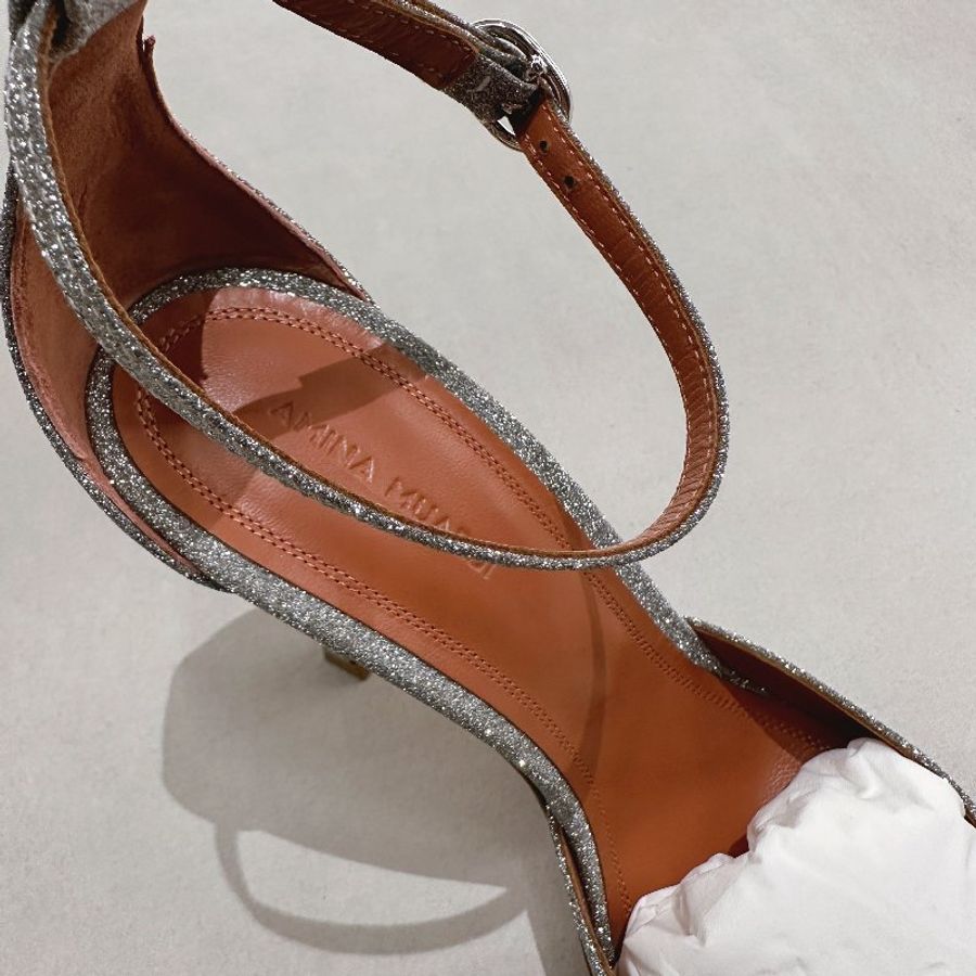 Amina Muaddi Silver Kim Heels 銀色綁帶尖頭高跟鞋-7