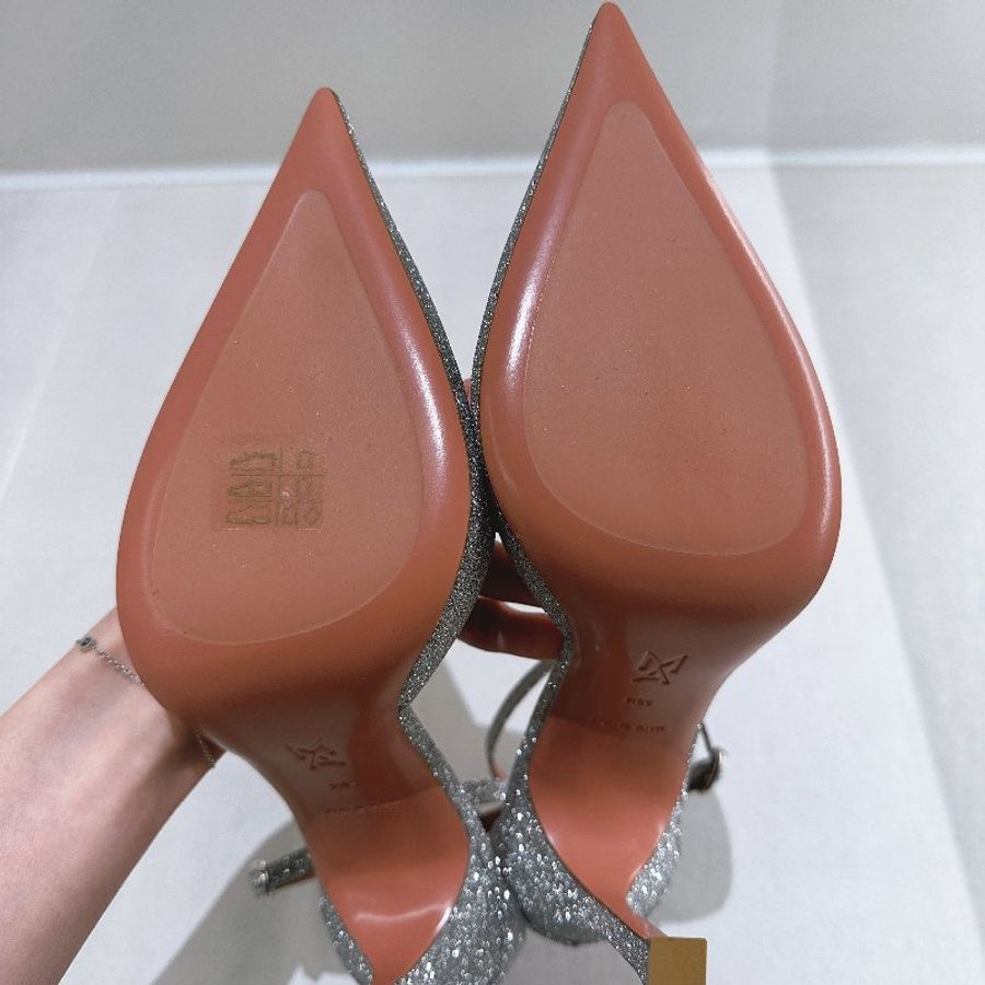 Amina Muaddi Silver Kim Heels 銀色綁帶尖頭高跟鞋-8
