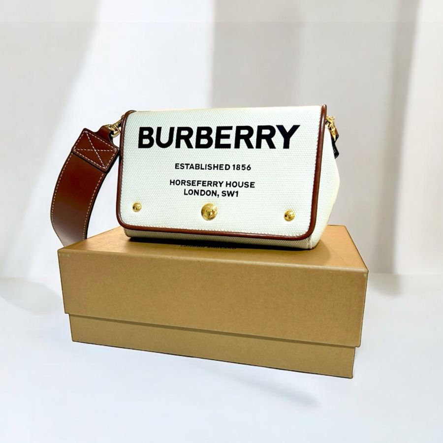 ［雙11限定價］Burberry Horseferry牛皮帆布翻蓋斜背包-4