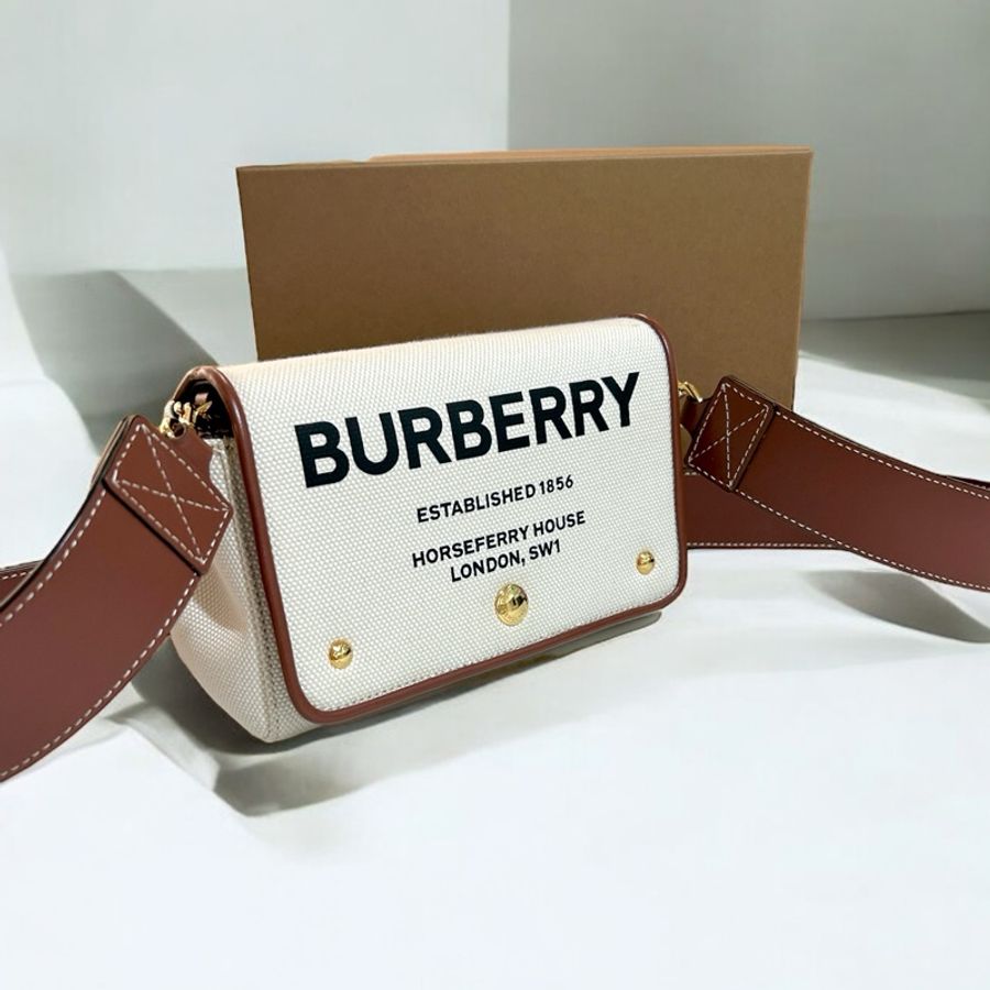 ［雙11限定價］Burberry Horseferry牛皮帆布翻蓋斜背包-5