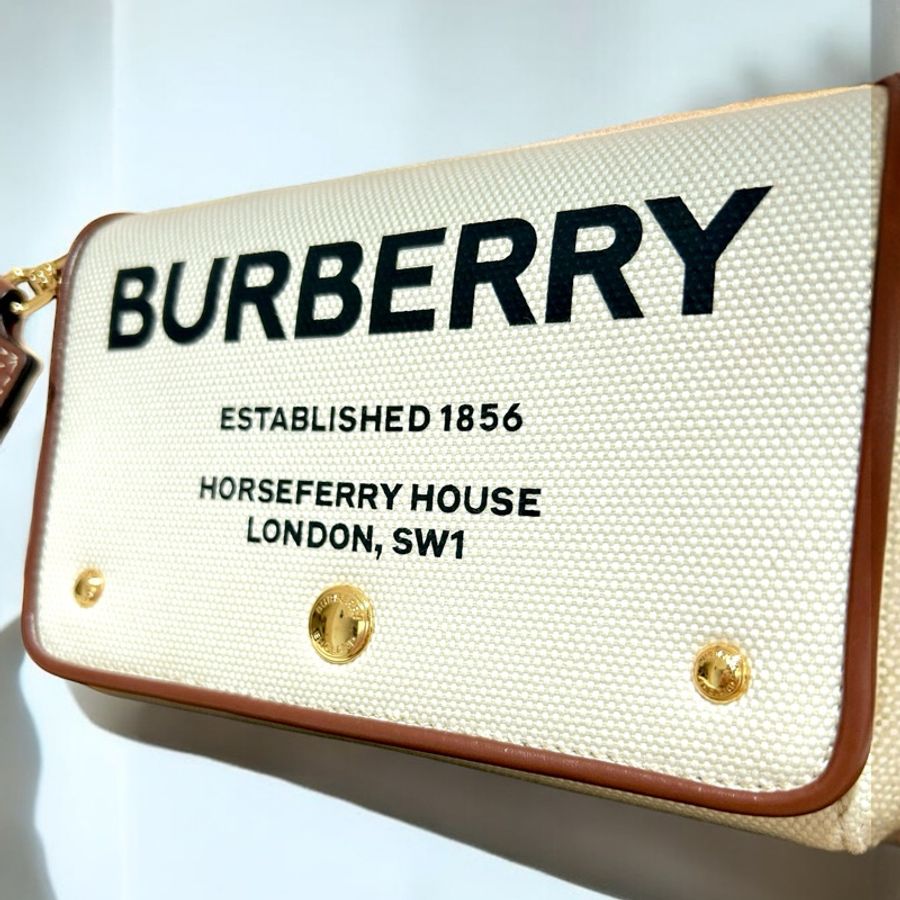 ［雙11限定價］Burberry Horseferry牛皮帆布翻蓋斜背包-7