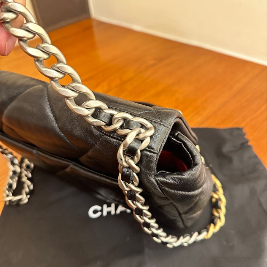 CHANEL 黑菱格19銀釦26-6