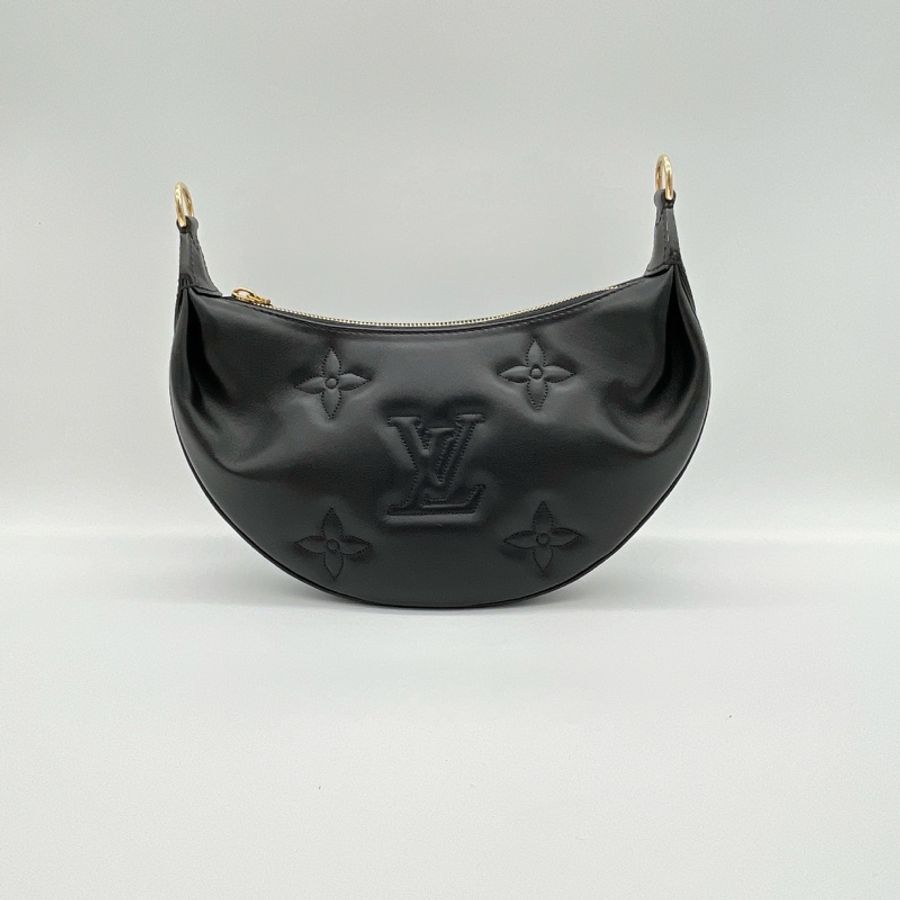 LV黑牛皮大LOGO車線半月包 二用包-6