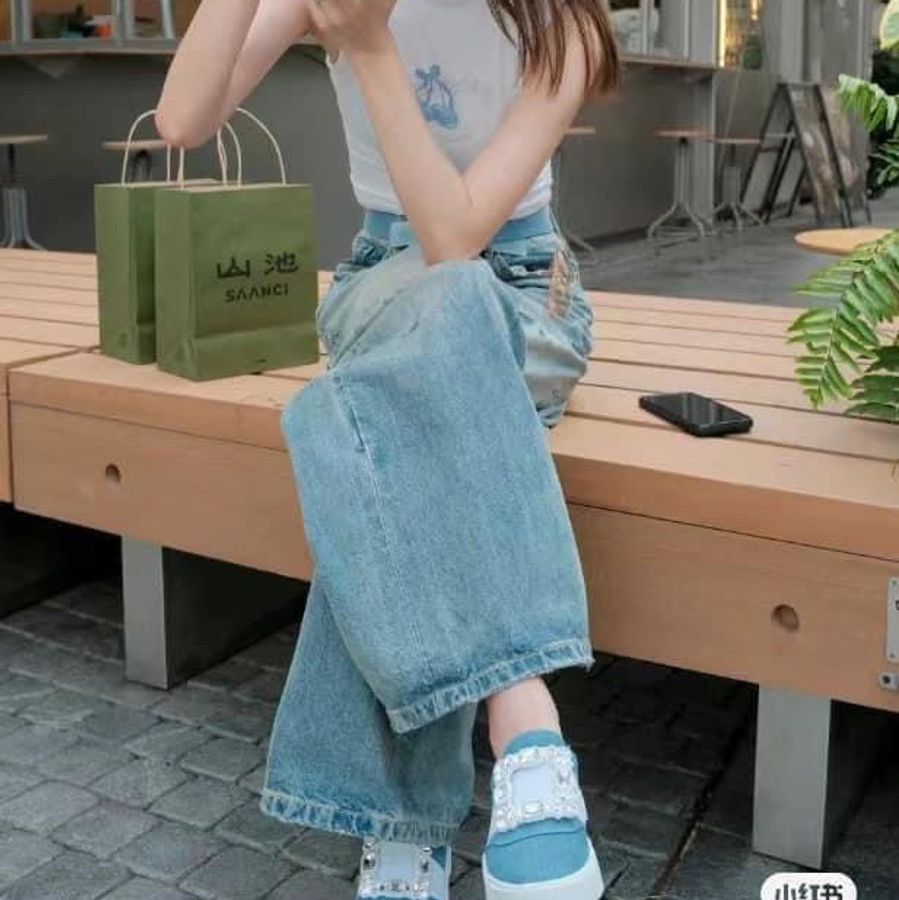RV Very Vivier 2023七夕限定鑽扣牛仔布運動休閒鞋 SZ:37-6