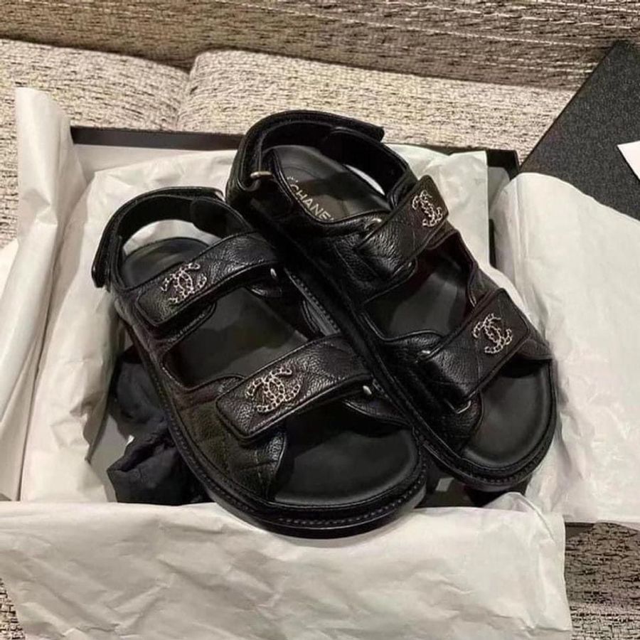 Chanel 香奈兒 經典皮穿練 菱格紋小牛皮 魔鬼氈梁鞋 黑色/金釦/38碼-4