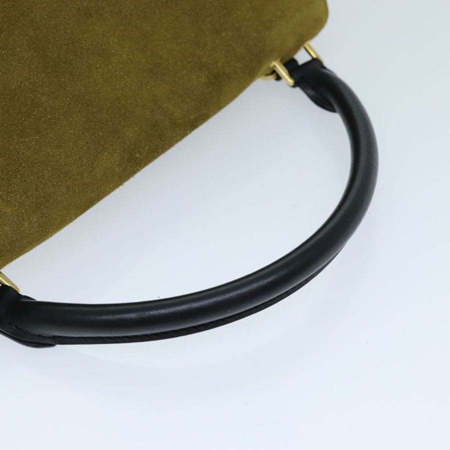 【日本直送】CELINE Trapeze 手提包 絨面革 2way 黑色 卡其色 Auth 76216-6