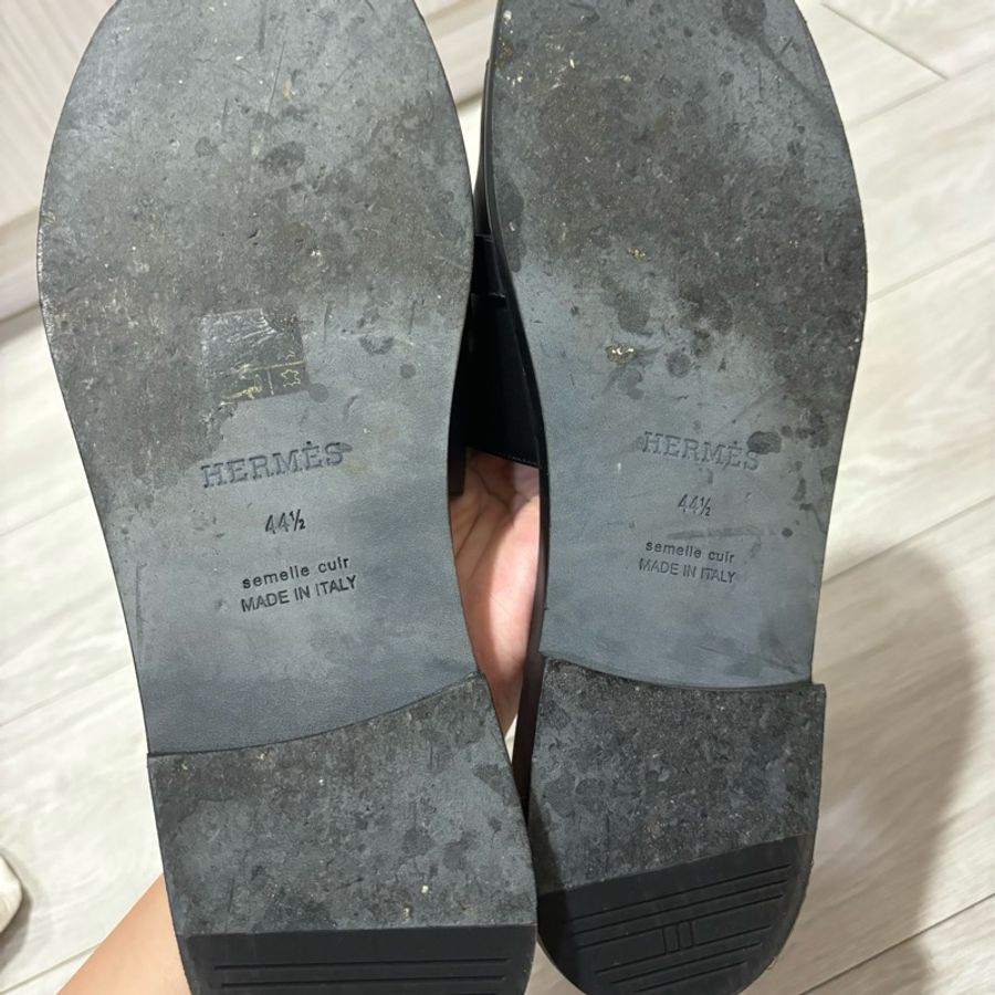 現貨商品 二手帥鞋 Hermes 愛馬仕專櫃正貨 男款超帥氣 黑武士 黑色 SO BLACK Kelly扣皮革拖鞋 尺寸44.5-45號可穿-20