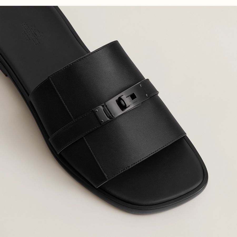 現貨商品 二手帥鞋 Hermes 愛馬仕專櫃正貨 男款超帥氣 黑武士 黑色 SO BLACK Kelly扣皮革拖鞋 尺寸44.5-45號可穿-27