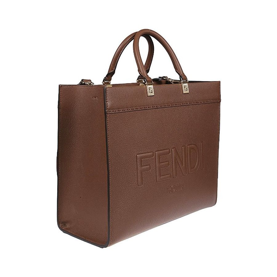 "限時降價 夏季折扣"-Fendi 8BH386 中款紋理小牛皮 Sunshine 包 棕色/附肩帶《2024季度新品》-10