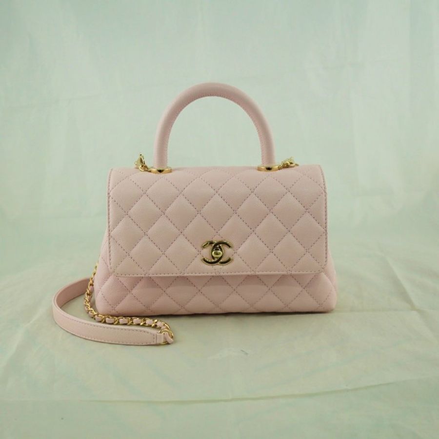 CHANEL 香奈兒 MINI COCO HANDLE 櫻花粉魚子醬 手提包 斜背包 肩背包(附購證)-5