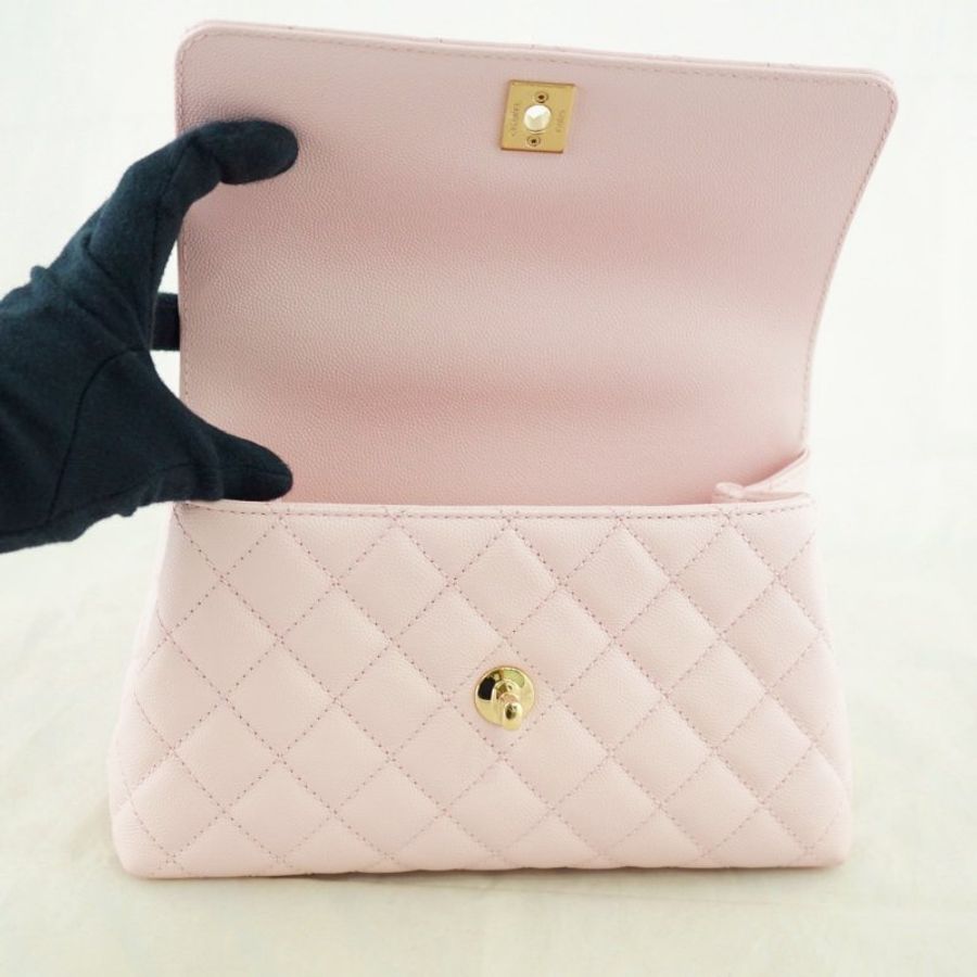 CHANEL 香奈兒 MINI COCO HANDLE 櫻花粉魚子醬 手提包 斜背包 肩背包(附購證)-19
