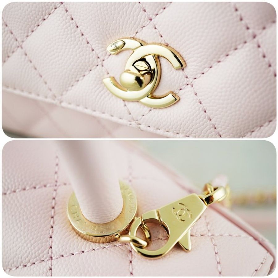 CHANEL 香奈兒 MINI COCO HANDLE 櫻花粉魚子醬 手提包 斜背包 肩背包(附購證)-22