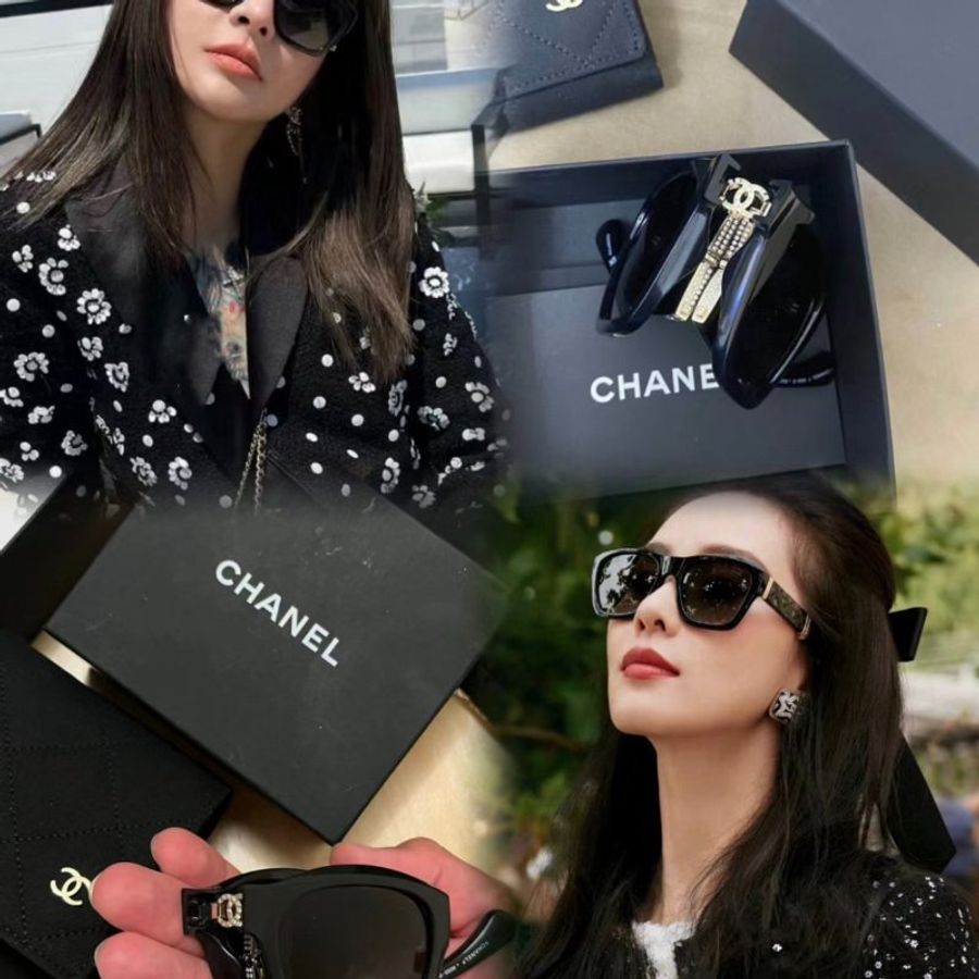 CHANEL 劉詩詩同款 黑色水鑽摺疊太陽眼鏡 時尚百搭好收納 全新配件齊全-0