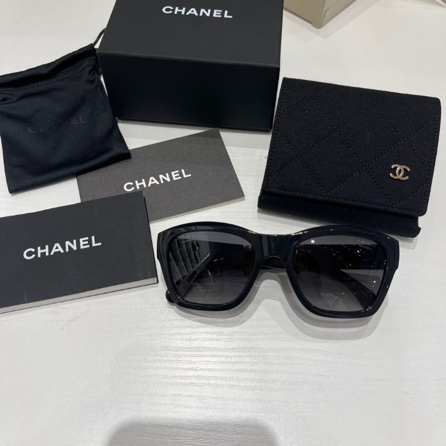CHANEL 劉詩詩同款 黑色水鑽摺疊太陽眼鏡 時尚百搭好收納 全新配件齊全-6
