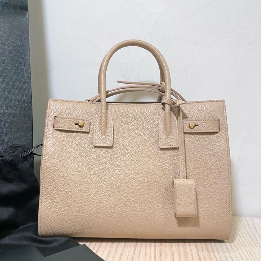 【SAINT LAURENT】【ysl】聖羅蘭 SAC DE JOUR粒面皮革柔軟BABY手袋-深米色-6