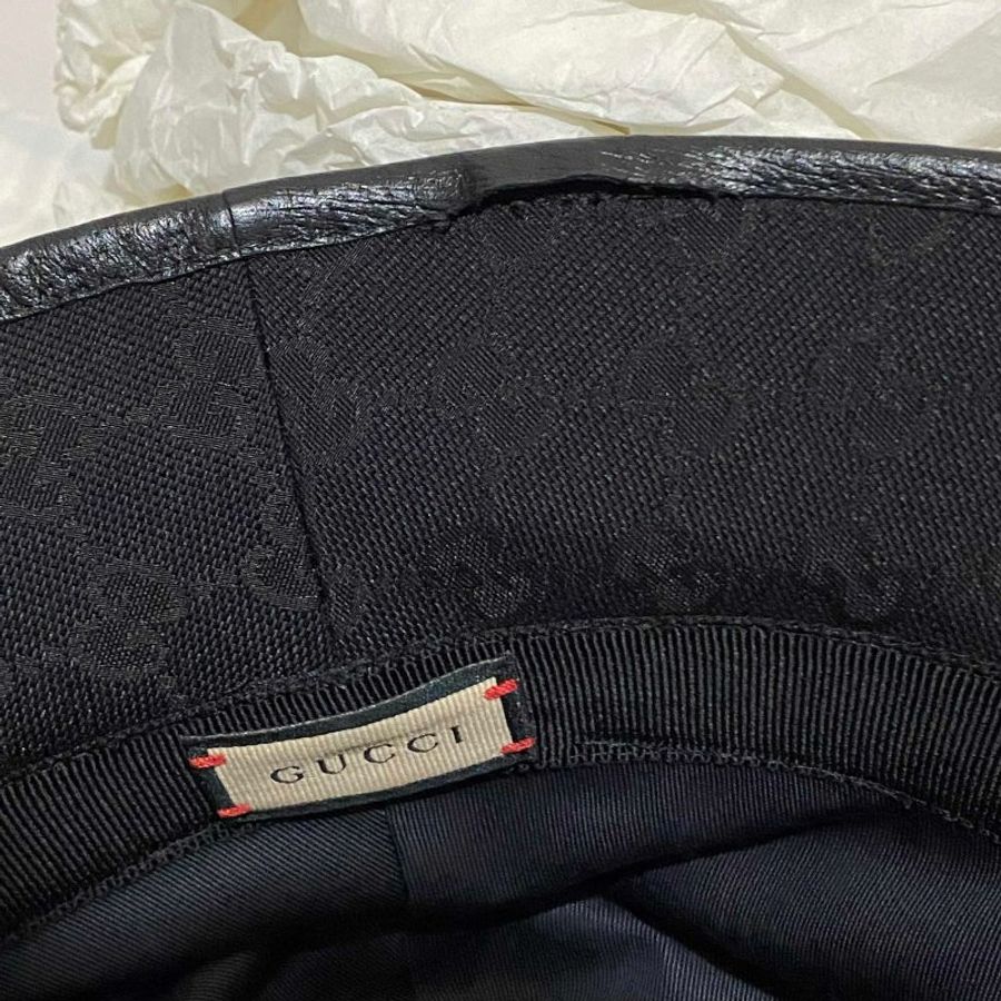 GUCCI 古馳雙G LOGO帆布漁夫帽 黑老花 老花帆布 漁夫帽 水桶帽 老帽 帽子 草帽 遮陽帽 帆布帽 戶外帽-6