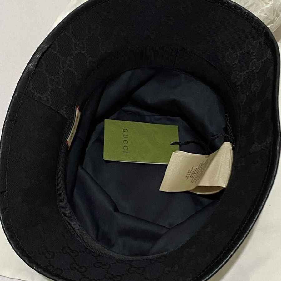 GUCCI 古馳雙G LOGO帆布漁夫帽 黑老花 老花帆布 漁夫帽 水桶帽 老帽 帽子 草帽 遮陽帽 帆布帽 戶外帽-11