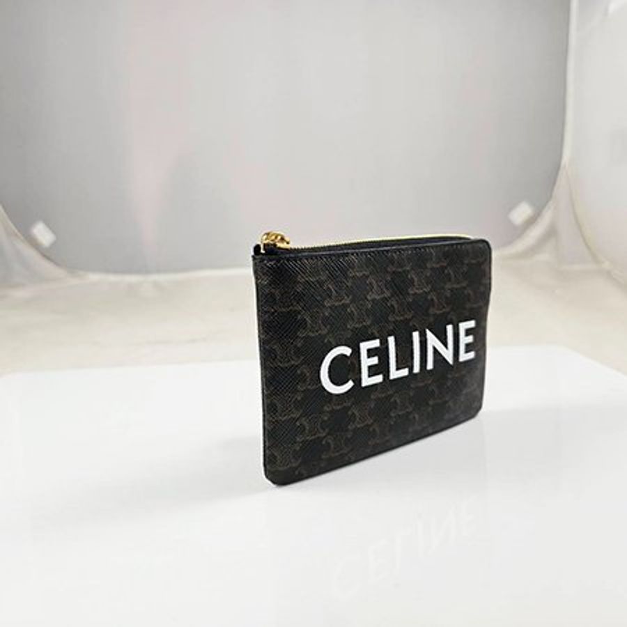 已售出*CELINE黑色 TRIOMPHE 帆布拉鍊零錢包 10C662CA2.38NO-1