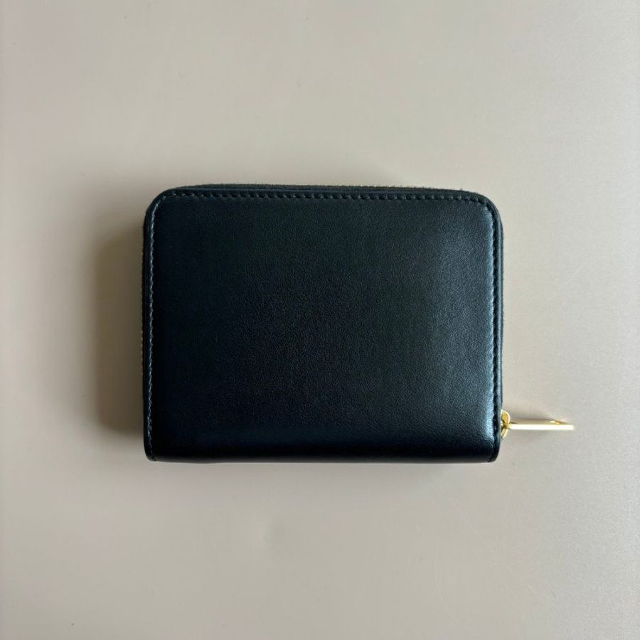 ::CELINE:: TRIOMPHE COMPACT 凱旋門壓印黑光滑牛皮革拉鍊錢包-3