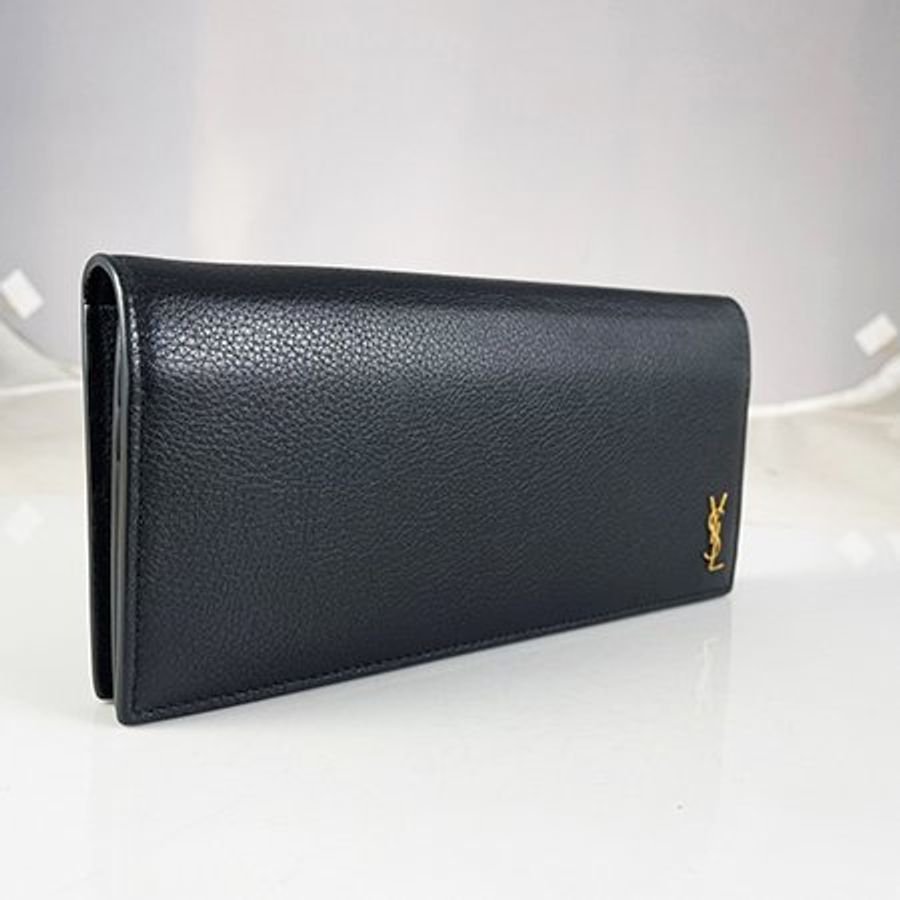 已售出* YSL黑色小牛皮 TINY MONOGRM對開長夾 635542-1