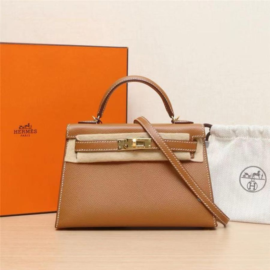 HERMES(愛馬仕) Mini Kelly 二代 19cm 37金棕色 Epsom皮 D刻 金扣-0