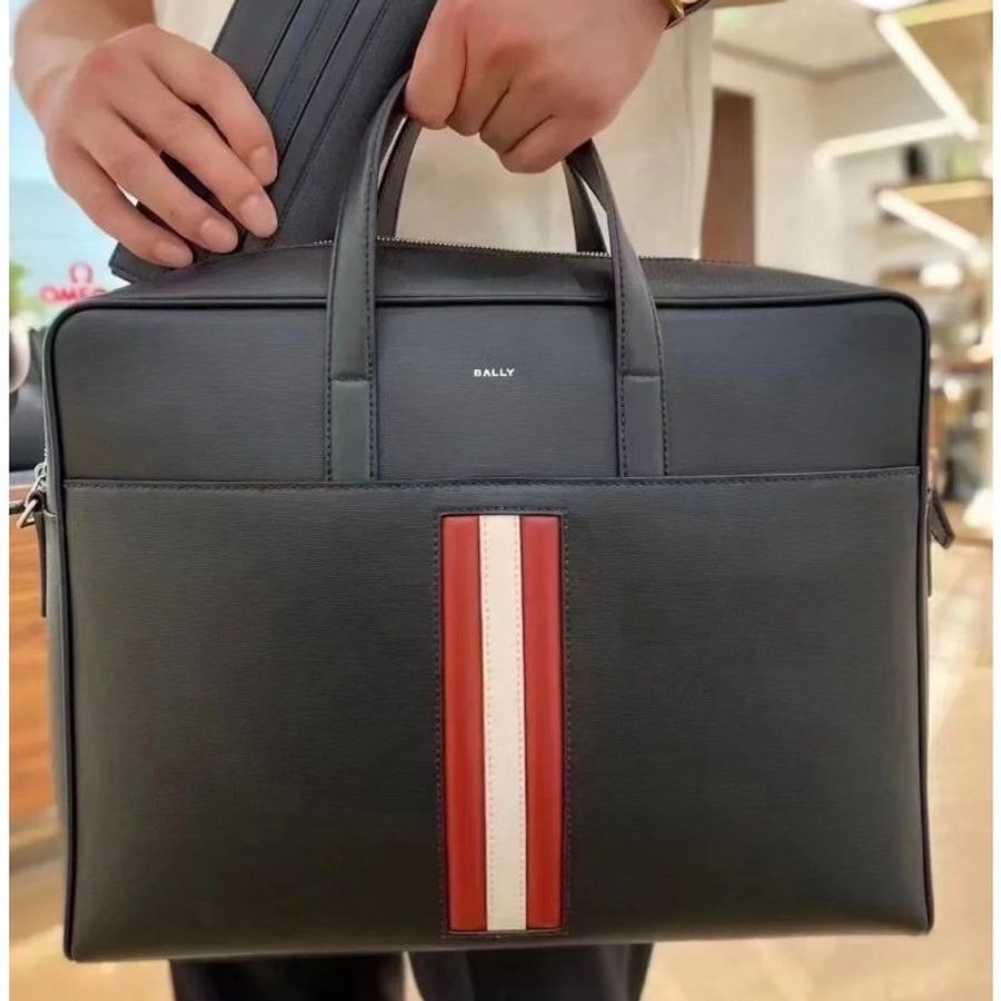 Bally 男款 Mythos 紅白條紋商務公事包 黑色《2024季度★全新商品 》-1