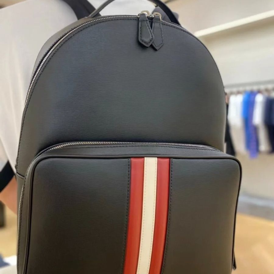 Bally 男款 Mythos 紅白條紋後背包 黑色《2024季度★全新商品 》-4
