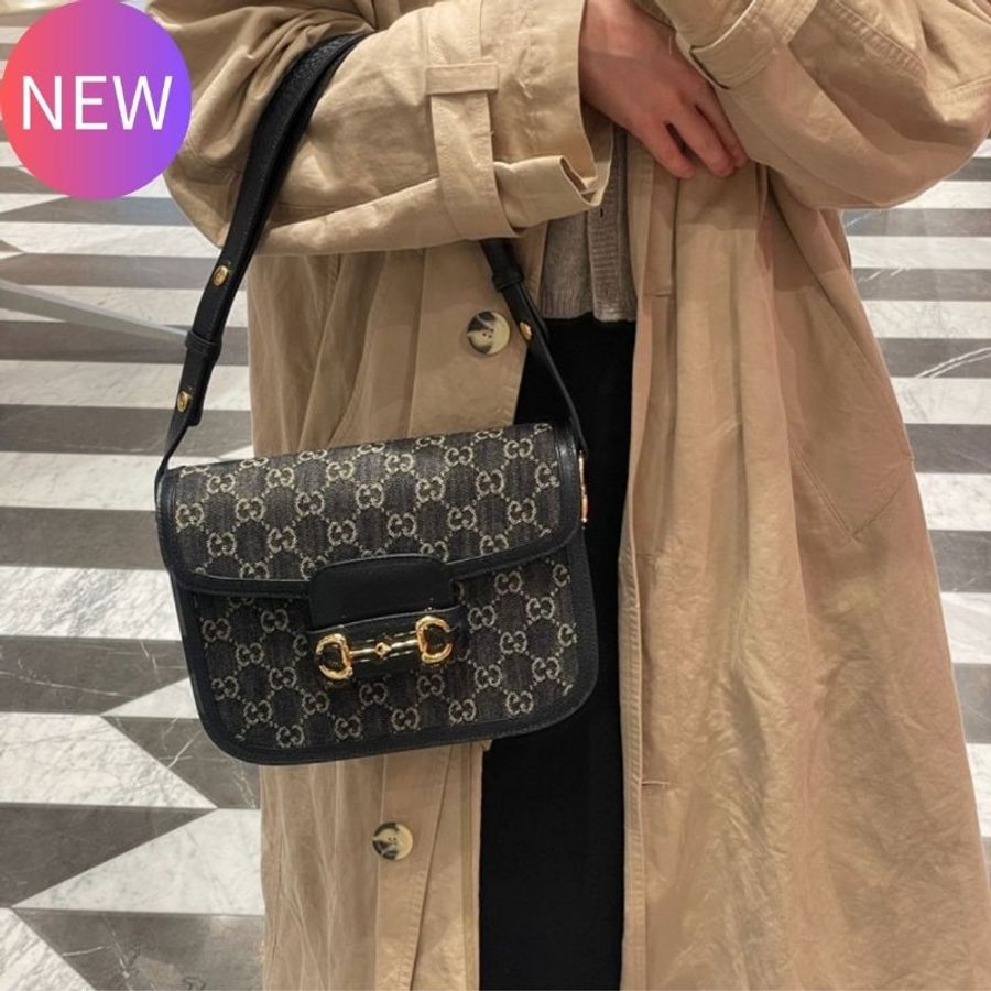Gucci 1955 馬銜釦 GG帆布及皮革 Horsebit 馬鞍包 黑色《2024季度新品》-0