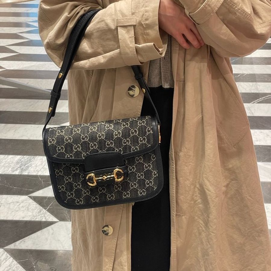Gucci 1955 馬銜釦 GG帆布及皮革 Horsebit 馬鞍包 黑色《2024季度新品》-3