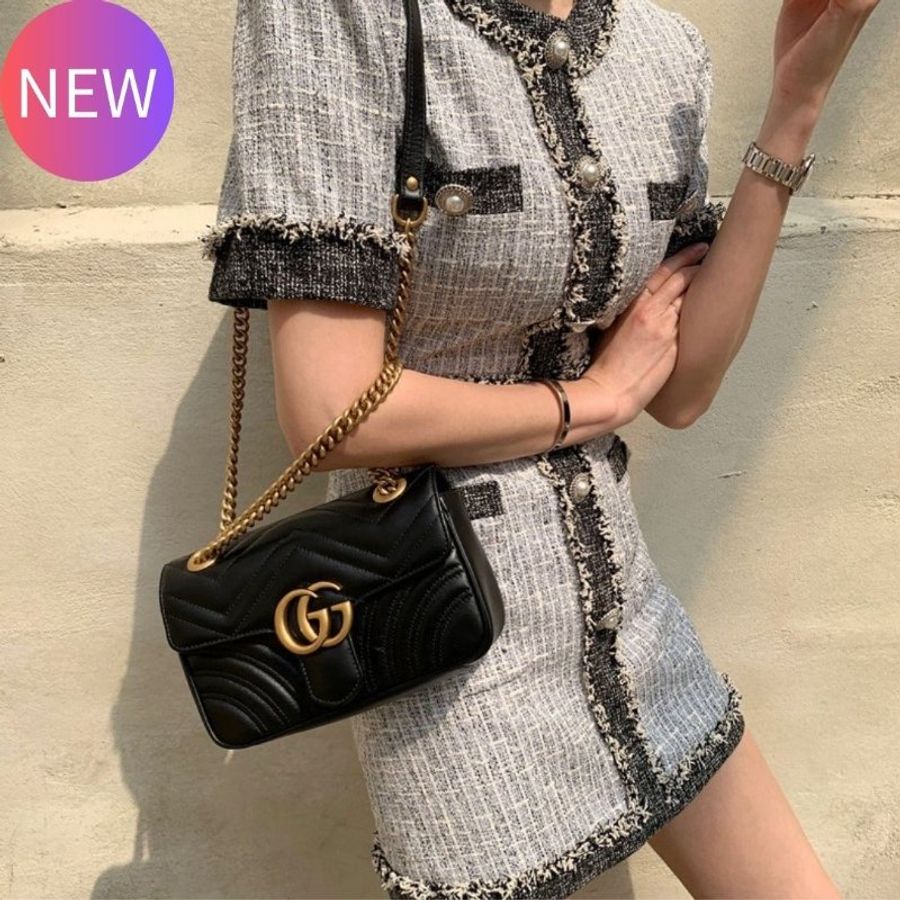 Gucci 446744 迷你衍縫 GG Marmont 包 黑色《當季專櫃正售★全新商品 》-2