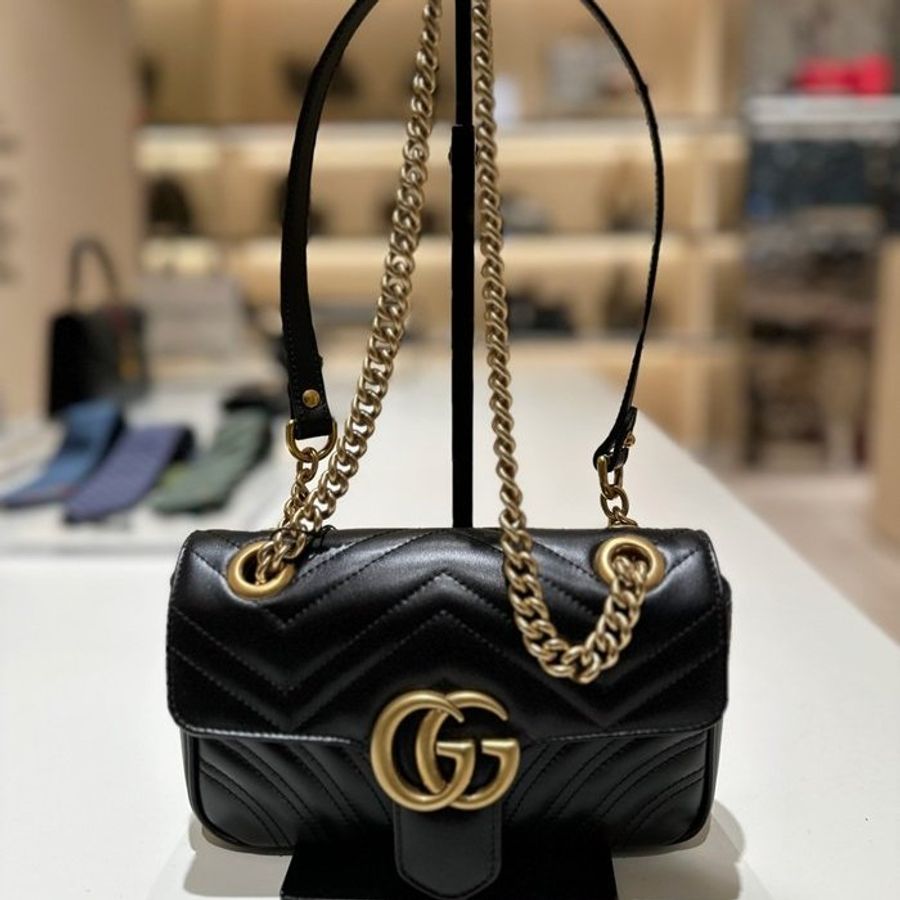 Gucci 446744 迷你衍縫 GG Marmont 包 黑色《當季專櫃正售★全新商品 》-3