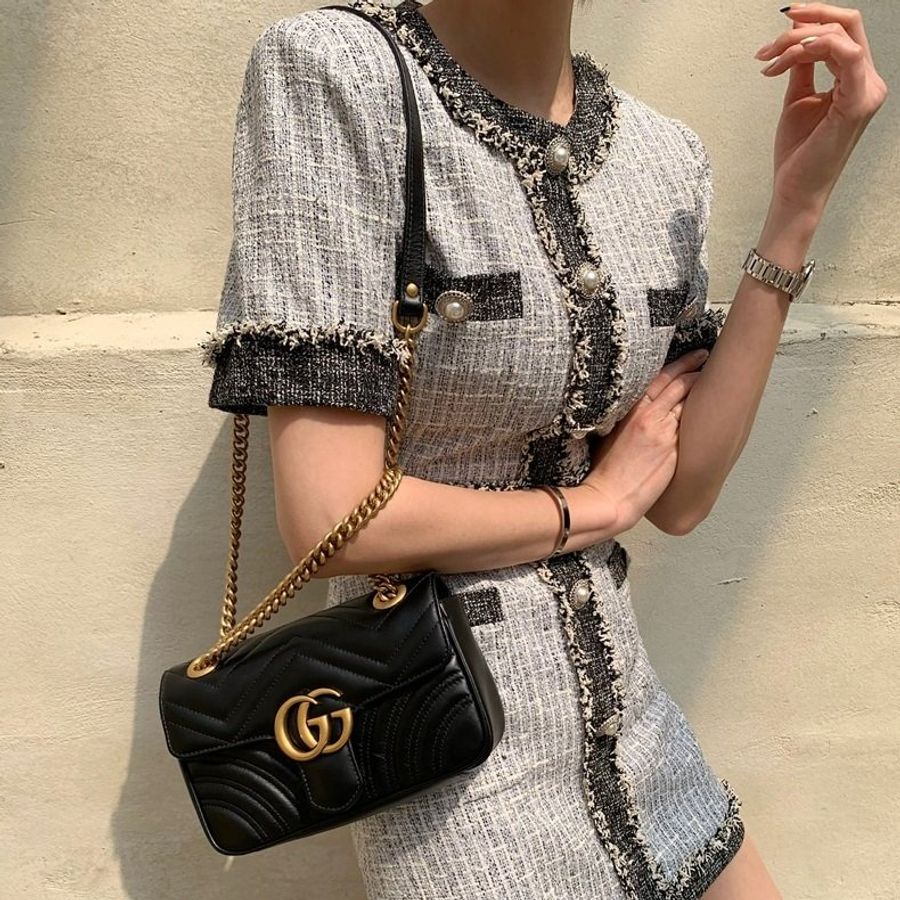 Gucci 446744 迷你衍縫 GG Marmont 包 黑色《當季專櫃正售★全新商品 》-13
