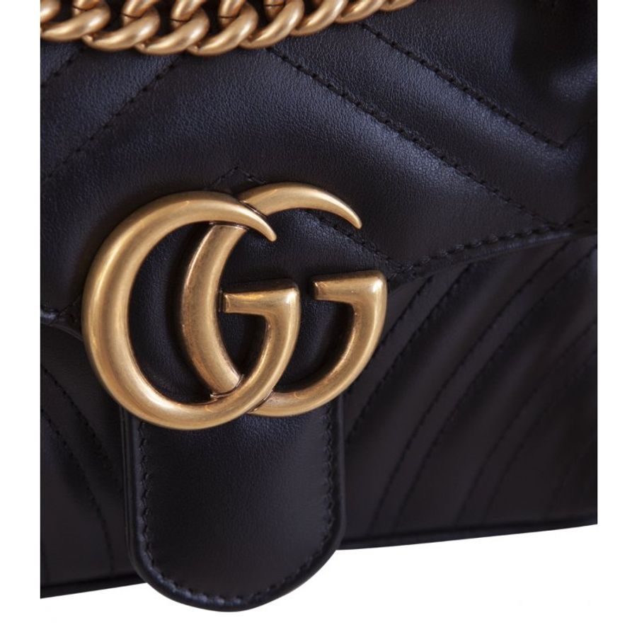 Gucci 446744 迷你衍縫 GG Marmont 包 黑色《當季專櫃正售★全新商品 》-16