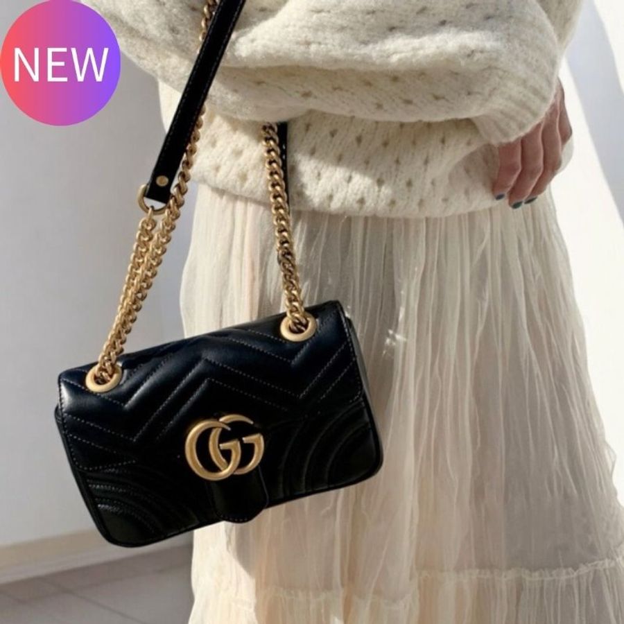 Gucci 446744 迷你衍縫 GG Marmont 包 黑色《當季專櫃正售★全新商品 》-0