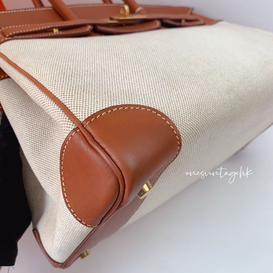 Hermes Vintage Birkin 35 Fabrics ,Barenia 愛馬仕鉑金包35 帆布拼馬鞍皮-8