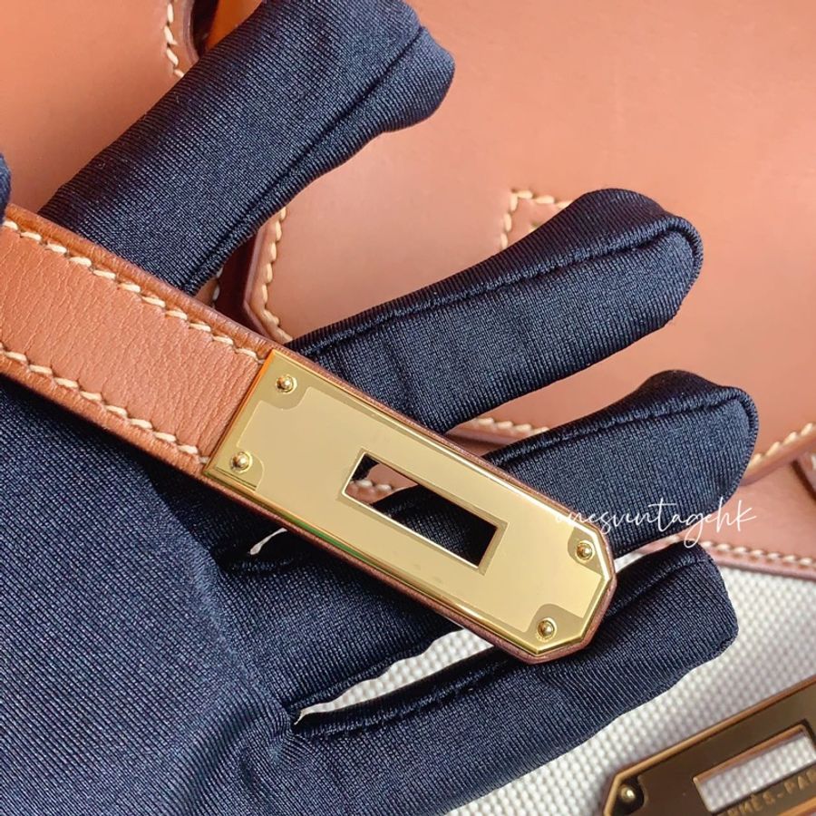 Hermes Vintage Birkin 35 Fabrics ,Barenia 愛馬仕鉑金包35 帆布拼馬鞍皮-15