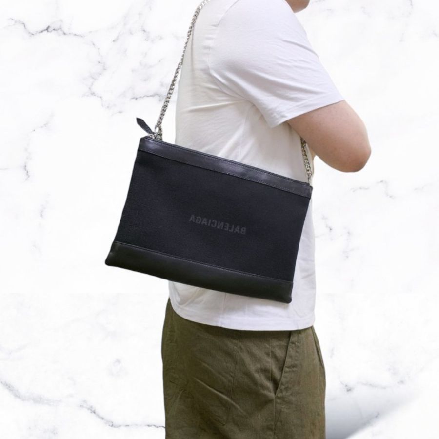 ‼️年中慶降價‼️創新低價只到6/21🎁㊣✨BALENCIAGA✨巴黎世家 潮流 皮革 帆布 黑色 印字 手拿包 改造 鏈條包 斜背包 肩背包/二手包/二手精品/保證正品🌳二手樹屋🌳-36