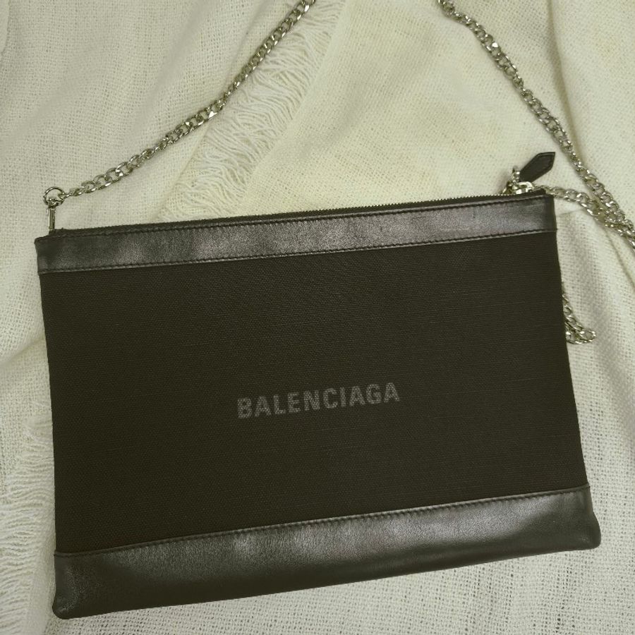 ‼️年中慶降價‼️創新低價只到6/21🎁㊣✨BALENCIAGA✨巴黎世家 潮流 皮革 帆布 黑色 印字 手拿包 改造 鏈條包 斜背包 肩背包/二手包/二手精品/保證正品🌳二手樹屋🌳-9