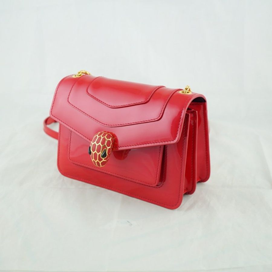 BVLGARI 寶格麗 Serpenti Forever 紅色漆皮琺瑯蛇頭肩背包 斜背包(附購證)-7