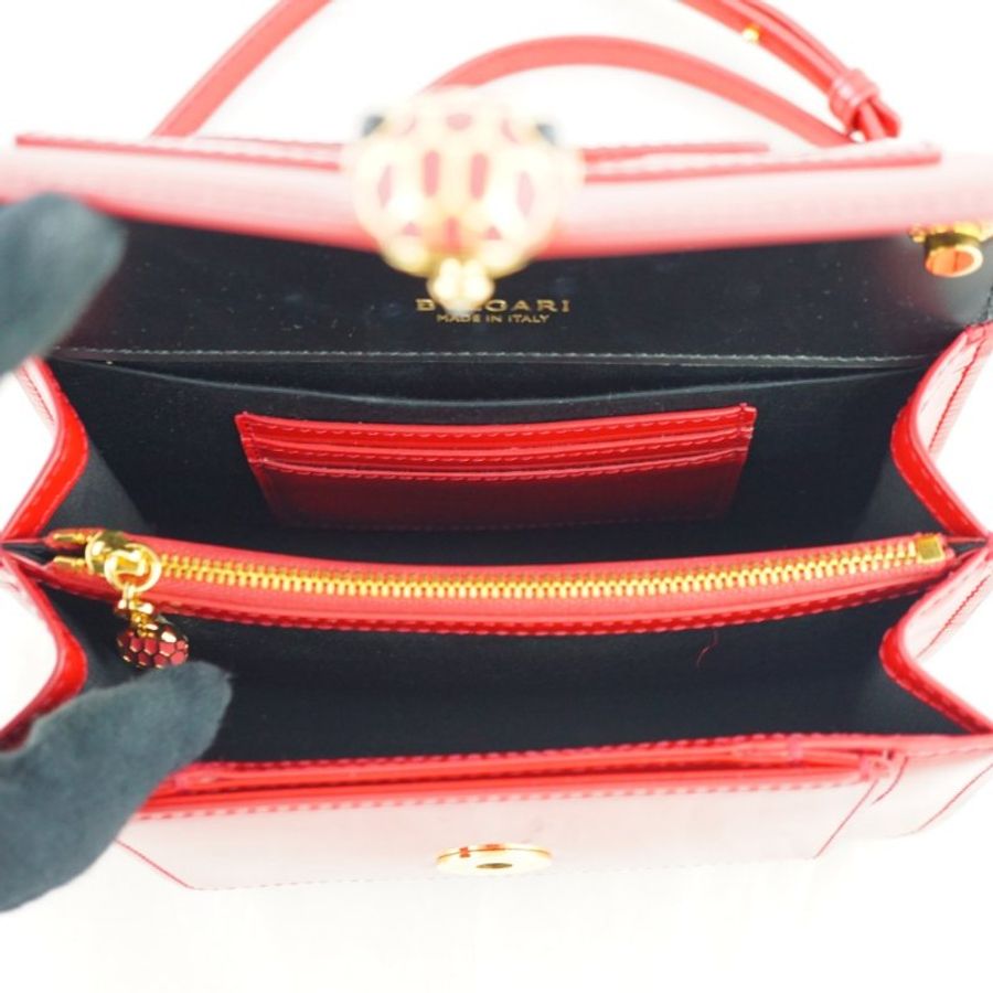 BVLGARI 寶格麗 Serpenti Forever 紅色漆皮琺瑯蛇頭肩背包 斜背包(附購證)-19