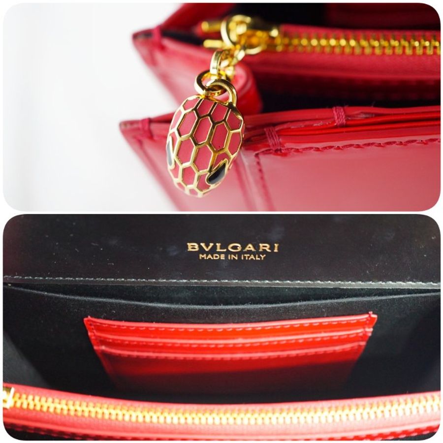 BVLGARI 寶格麗 Serpenti Forever 紅色漆皮琺瑯蛇頭肩背包 斜背包(附購證)-23