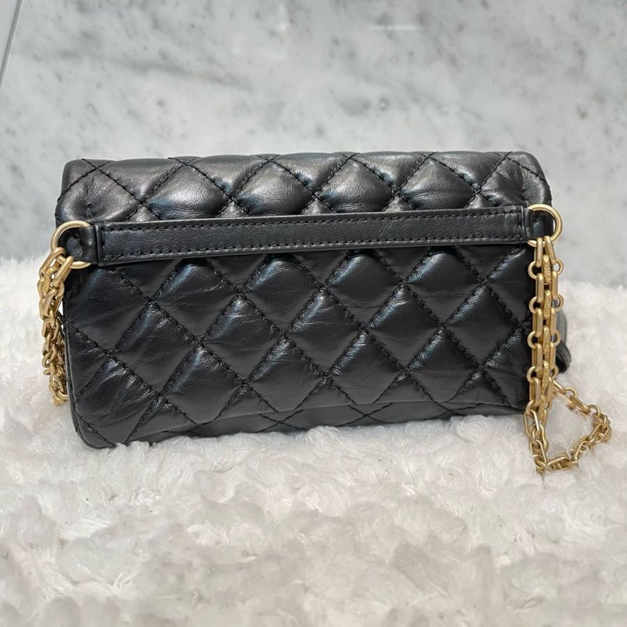 Chanel 黑色 小牛皮 2.55 金釦 鍊帶 胸口包 腰包 A57791-3