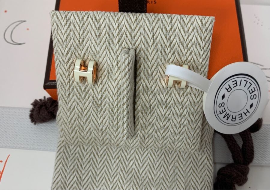 全新愛馬仕Hermes mini pop 耳環(白玫瑰金)-1