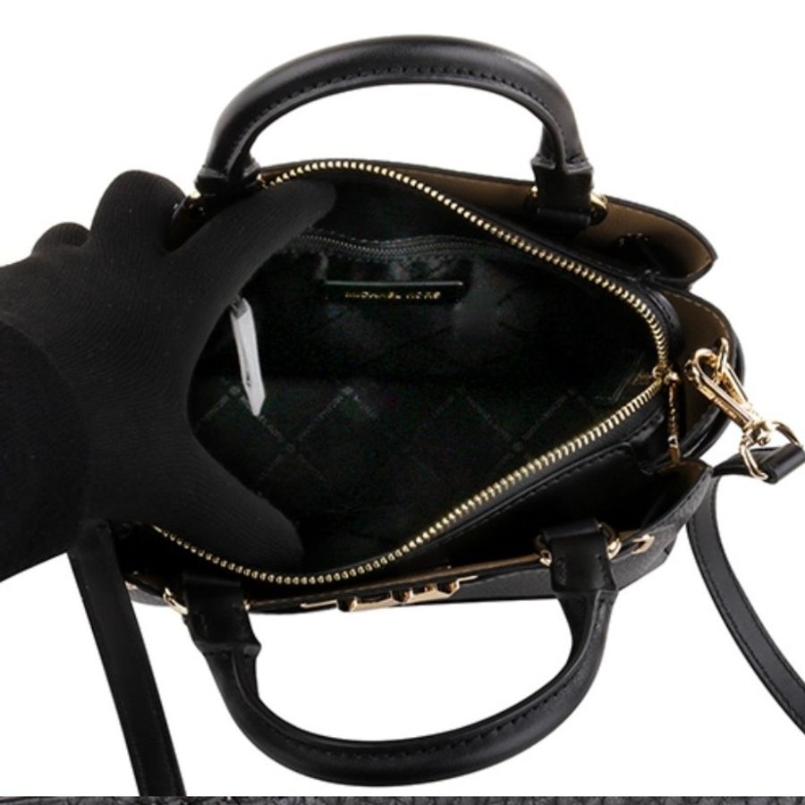 MICHAEL KORS - 金MK 荔枝紋皮革手提兩用包黛妃包(黑色)-4