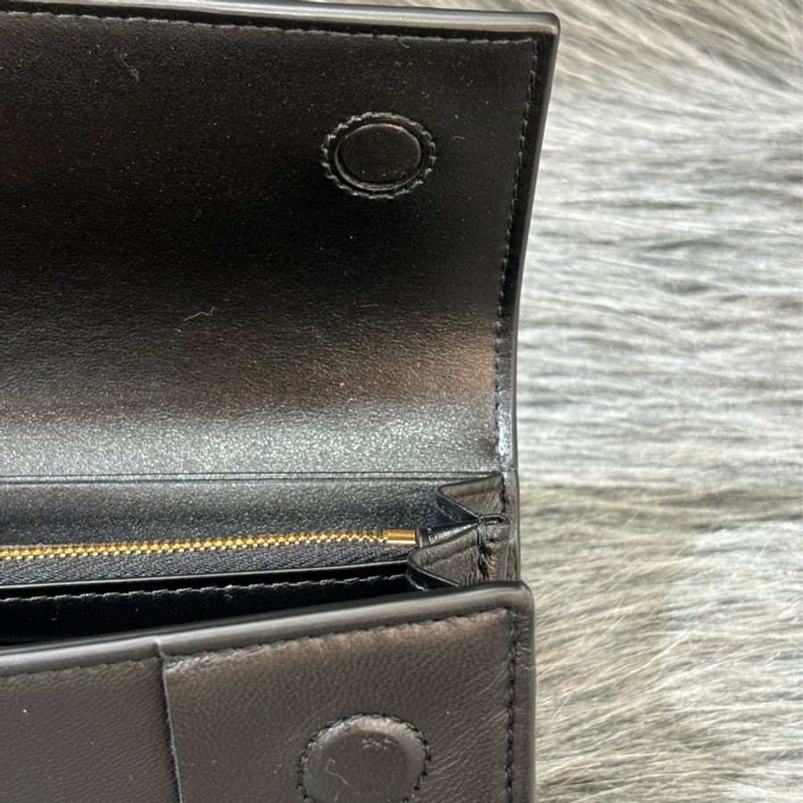 BOTTEGA VENETA BV 667433 黑色 CASSETTE 小牛皮 大方格 編織 釦式 拉鍊 零錢袋 長夾 皮夾 發財長夾-20