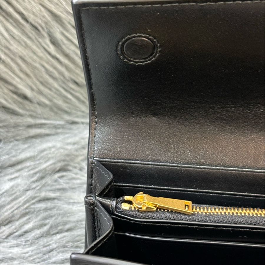 BOTTEGA VENETA BV 667433 黑色 CASSETTE 小牛皮 大方格 編織 釦式 拉鍊 零錢袋 長夾 皮夾 發財長夾-21