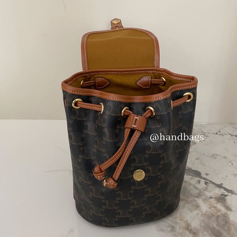 CELINE TRIOMPHE 帆布 黃褐色 小牛皮 FOLCO 迷你型 後背包-7